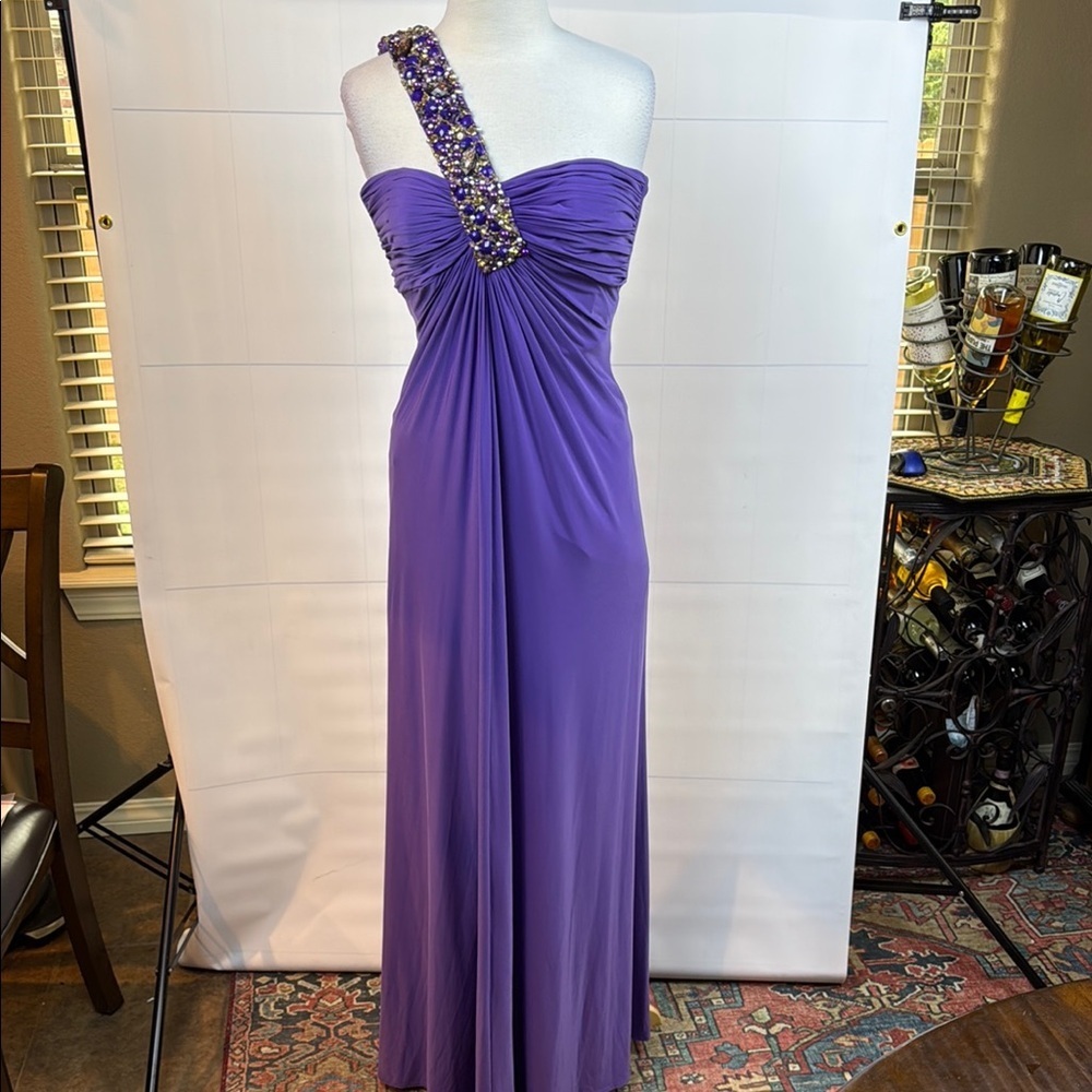 Mignon Purple One Shoulder Embellished Beaded Dress, Size 4